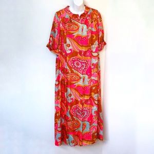 Vtg CONRAD Dressing Gown Robe Housecoat Button Up Made in Canada Large Floral